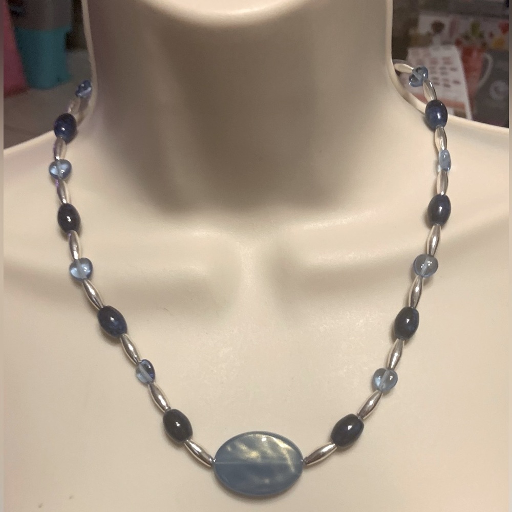Blue Beaded Necklace. 20 Inches Long.